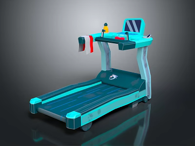 Stylish Blue Modern Treadmill Featuring Digital Display Handrails And Running Belt 3d model