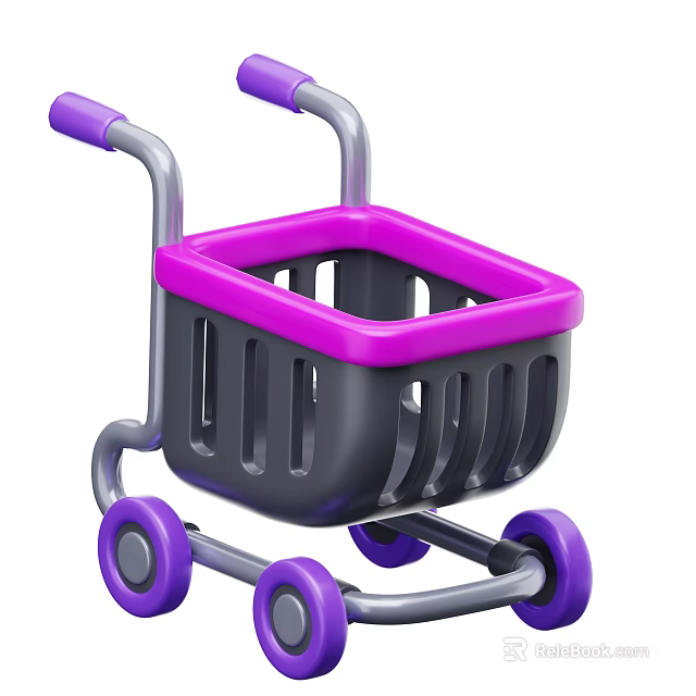 Purple Shopping Cart Toy Kids Play Equipment With Small Wheels For Children 3d model 