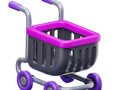 Purple Shopping Cart Toy Kids Play Equipment With Small Wheels For Children 3d model