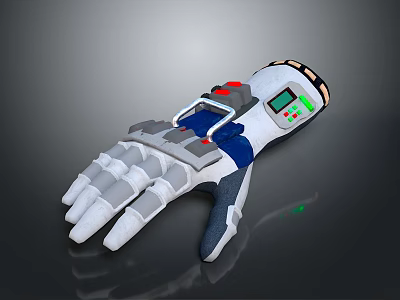 Game Movie Character Futuristic Mechanical Glove With White Gray Blue Design And Digital Screen 3d model
