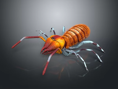 Orange and Yellow Arthropod with Long Legs Striped Body on Dark Background 3d model