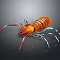 Orange and Yellow Arthropod with Long Legs Striped Body on Dark Background