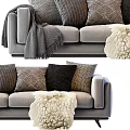 Light Gray Three Seater Sofa With Multiple Cushions And Soft Throw Blankets 3d model