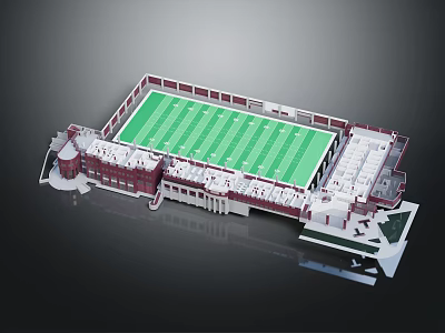 Modern Football Stadium Architectural Design With Green Field Stands And Seating Areas 3d model
