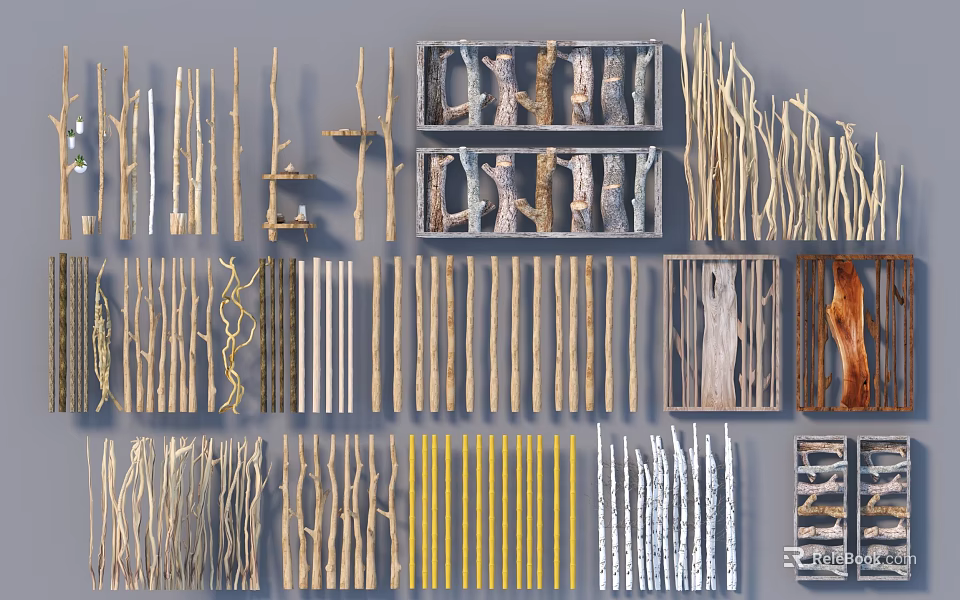 Natural Wooden Room Dividers With Diverse Designs And Textured Patterns 3d model 