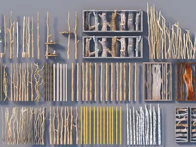 Natural Wooden Room Dividers With Diverse Designs And Textured Patterns 3d model