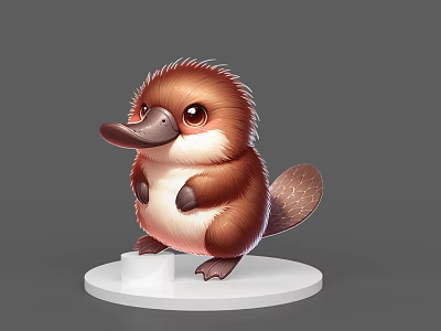 Cute Brown Fluffy Platypus 3D Model Standing On White Pedestal 3d model