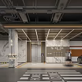 Parking Garage Interior With Marble Walls Elevator Lighting Floor Markings And Black Car