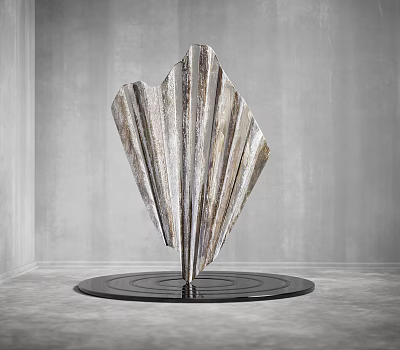 Modern Abstract Metal Sculpture Carving With Curved Lines And Black Circular Base 3d model