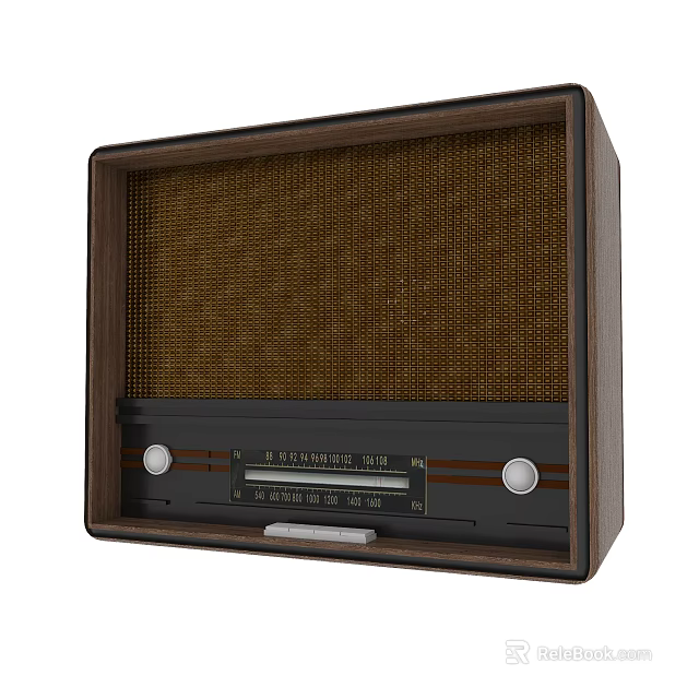 Vintage Retro Radio With Wooden Case Mesh Front Panel And Tuning Knobs 3d model