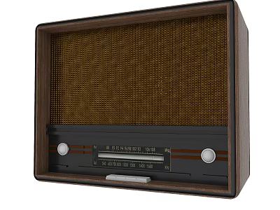 Vintage Retro Radio With Wooden Case Mesh Front Panel And Tuning Knobs 3d model
