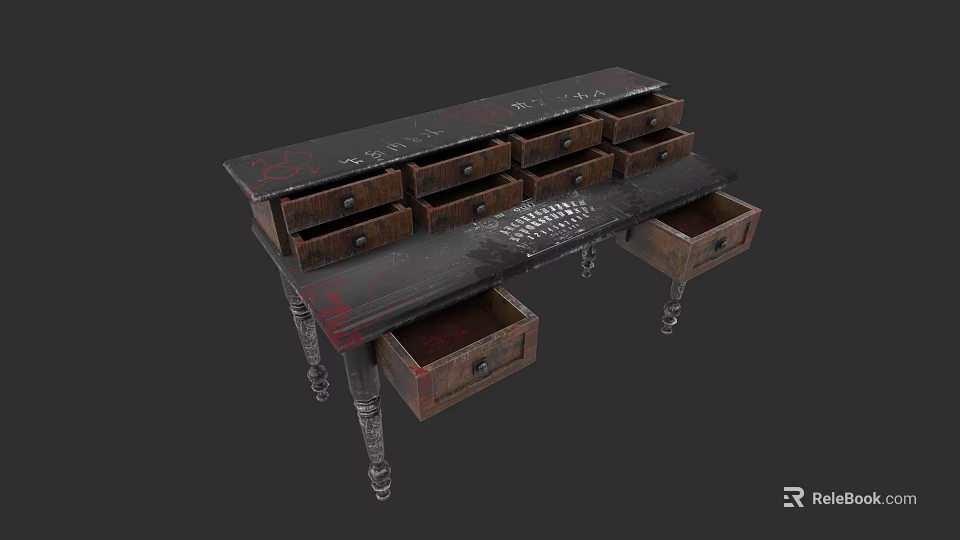 Vintage Wooden Desk With Multiple Drawers And Classic Design Details 3d model 
