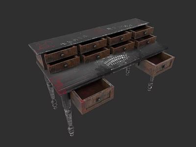 Vintage Wooden Desk With Multiple Drawers And Classic Design Details 3d model