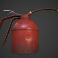 Vintage Red Fire Equipment Metal Container With Long Spout And Handle