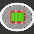 Oval Stadium Architectural Model With Red Seats Green Field And Gray Roof