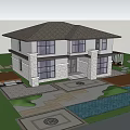 Modern Detached House Exterior With Two Story Design Large Windows And Stone Accents