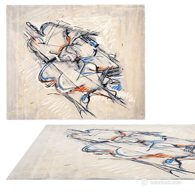 Modern Abstract Square Rug With Blue And Orange Artistic Lines For Home Decor 3d model 