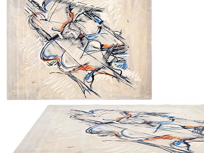 Modern Abstract Square Rug With Blue And Orange Artistic Lines For Home Decor 3d model