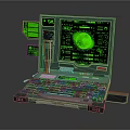 Vintage Sci Fi Laptop With Green Screen Control Panel And Cables 3d model