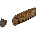 Wooden Boat Floating On Calm Sea Water With Buoy And Ripples On Surface