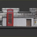 Vintage Street Scene With Red Telephone Booth Stone Building Wooden Door And Decorative Steps