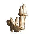 Golden Metallic Decorative Ornament Set with Balloon Rabbit and Dog Figurines