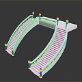 White Curved Staircase Model With Golden Decorative Pillars And Railings On Gray Background