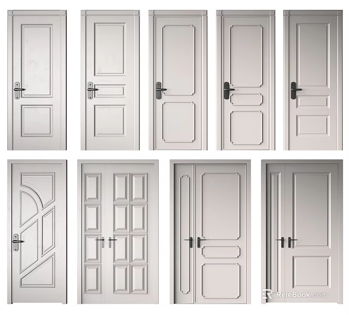 Various Swing Door Designs For Home Interior With Different Panel Patterns 3d model