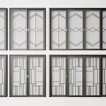 Modern Sliding Doors With Diverse Geometric Glass Patterns And Dark Frames 3d model