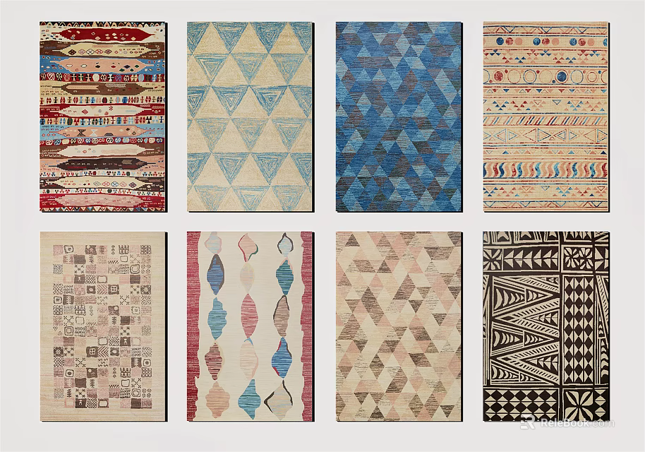 Square Rugs With Various Geometric Patterns And Colorful Designs For Home Decor 3d model
