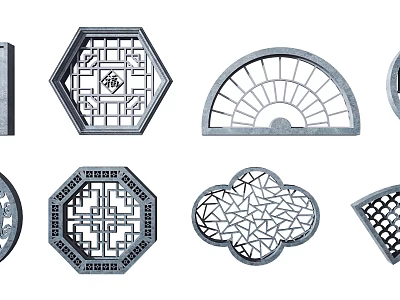 Traditional Chinese Lattice Windows With Various Geometric Shapes And Intricate Decorative Patterns 3d model