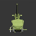 Green Military Vehicle With Cannon Mounted On Heavy Duty Truck Chassis And Multiple Wheels