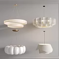 Modern White Chandeliers with Pleated Circular and Petal Shaped Designs for Elegant Interiors