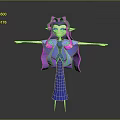 Fantasy Character With Purple Pink Hair Blue Skin And Colorful Cape Outstretched Arms