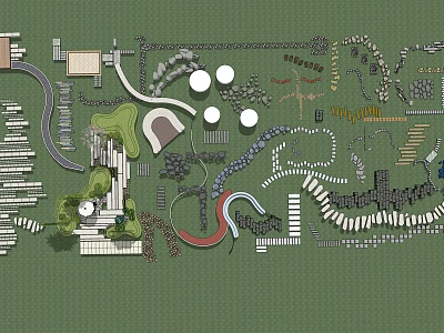 Stepping Stones Path In Natural Garden Landscape With Greenery Layout Design 3d model