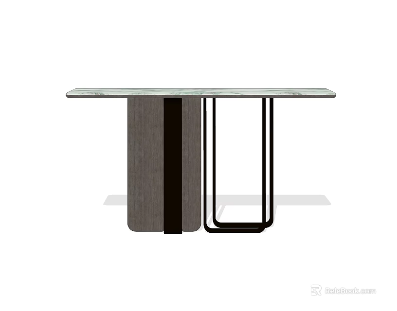 Modern Minimalist Console Table With Glass Top And Wooden Panel Black Metal Frame 3d model 