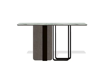 Modern Minimalist Console Table With Glass Top And Wooden Panel Black Metal Frame 3d model
