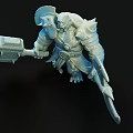 Sculpture Carving Fantasy Style Muscular Warrior Figure Holding Giant Hammer And Axe With Armor Details