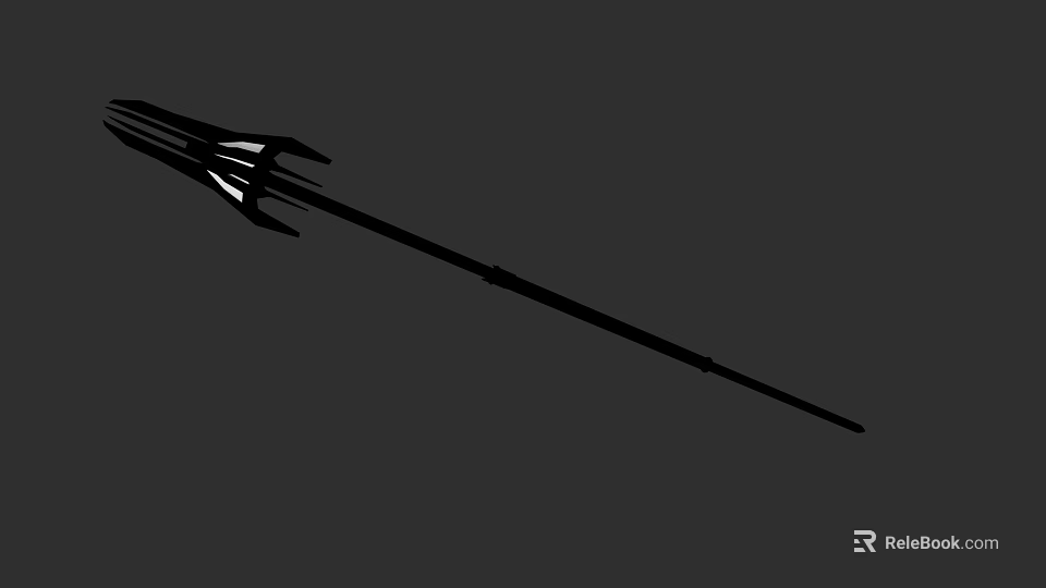 Black Trident Weapon With Long Handle And Three Sharp Prongs Design 3d model 