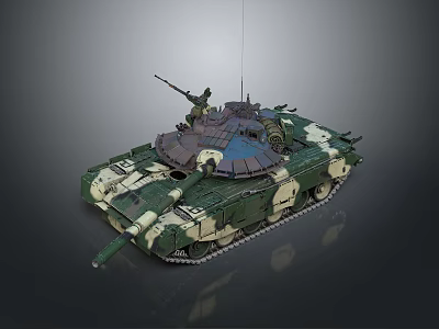 Military Tank With Camouflage Paint Turret Gun Barrel And Track System 3d model