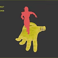 Animated Character In Red And Blue Costume Standing On Giant Blue Hand