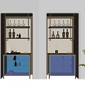 Modern Wine Cabinet With Metal Frame Glass Doors And Wine Bottles Glassware