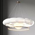 Modern White Cloud Like Pendant Light With Gold Metal Ring And Soft Lighting 3d model