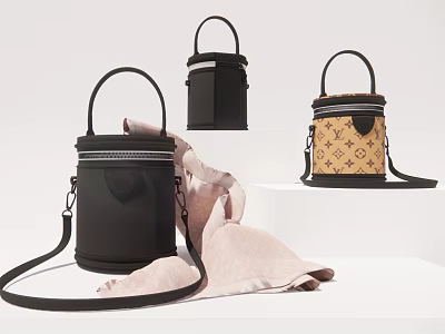 Three Stylish Handbags Featuring Black Leather And Patterned Designs With Handles And Straps 3d model