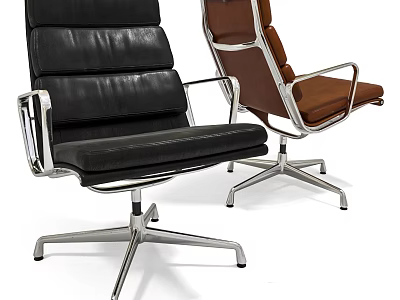 Modern Office Chairs With Black Leather And Brown Seats On Metal Swivel Frames 3d model