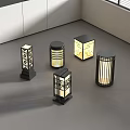 Outdoor Lights with Various Designs Black Base Hollowed Patterns Emitting Warm Light 3d model
