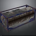 Rusty Metal Industrial Storage Tank With Blue Frame And Top Lid