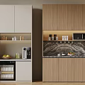 Wine Cabinet With Open Shelving Light Colored Wooden Cabinets And Marble Countertop