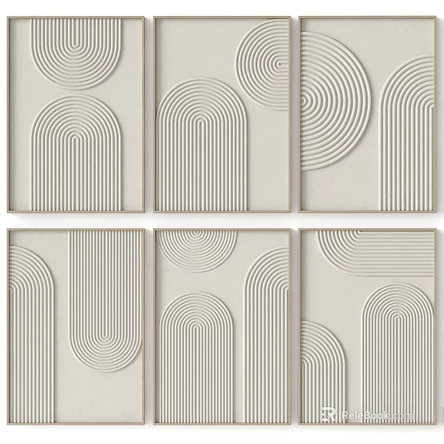Modern Picture Frames With Geometric Line Patterns In Neutral Tones For Wall Decor 3d model