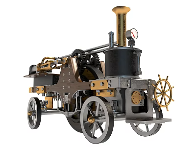 Electric Toy Steam Locomotive With Black Boiler Gold Chimney And Mechanical Wheels 3d model